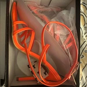 orange strappy heels. 6.5